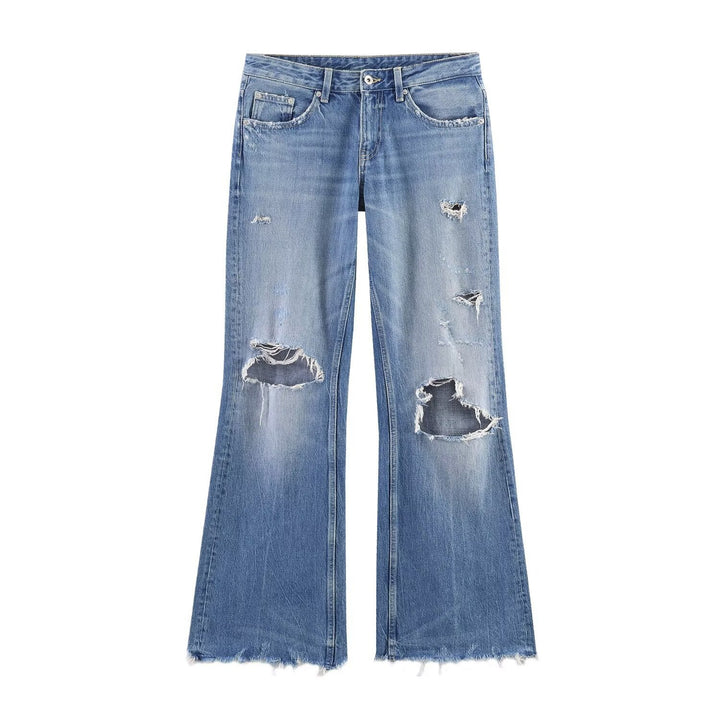 Dame Flared Jeans med Destroyed-effekter og frynseafslutninger Skovae