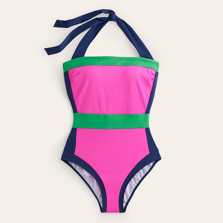 Dame High-Waist One-Piece Badedragt med moderne snit og legende farveblok-elementer Skovae