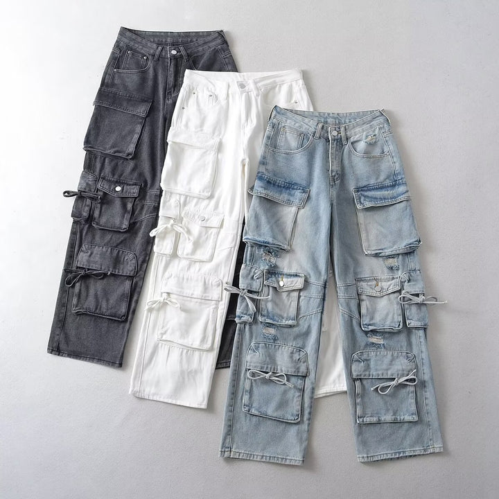 Dame cargo jeans med funktionelle lommer og afslappet snit Stilla