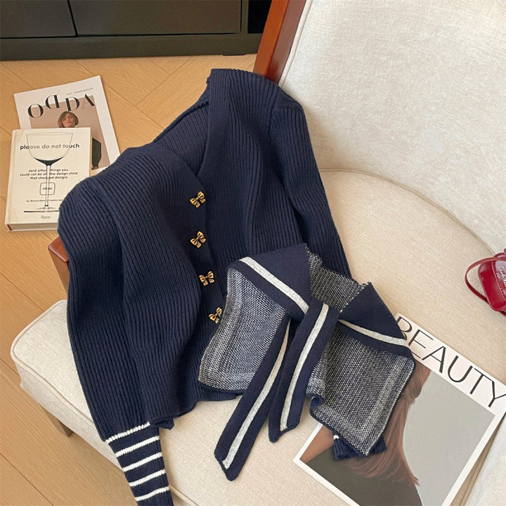 Damer cardigan med nautisk krave og dekorative knapper Stilla