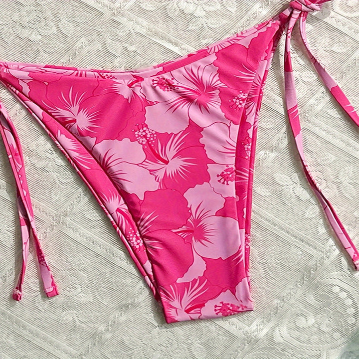 Dame Drømmende Triangel-Bikini med floralt design og legesyge snøring Skovae