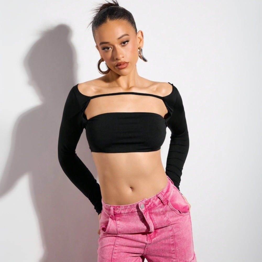 Kvinders crop top med asymmetrisk snit og lange ærmer Stilla