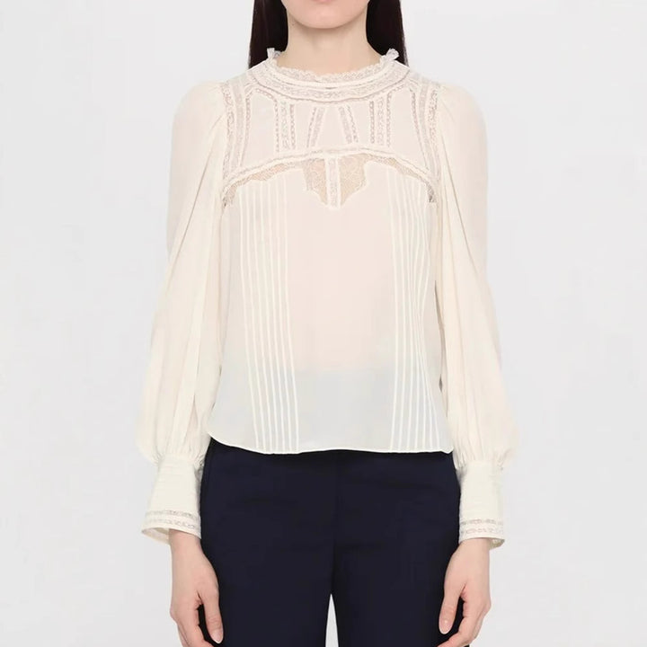 Dame bluse med elegante spidseapplikationer og voluminøse ærmer Stilla