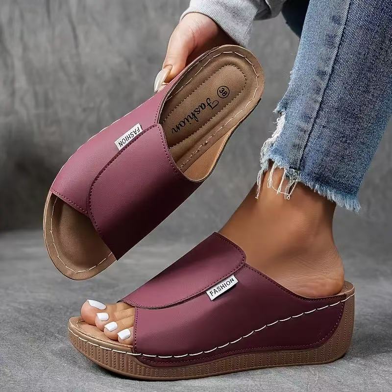 Dame nan anatomisk formet slip-on sandal med ergonomisk kile sål og syet kant søm Skovae