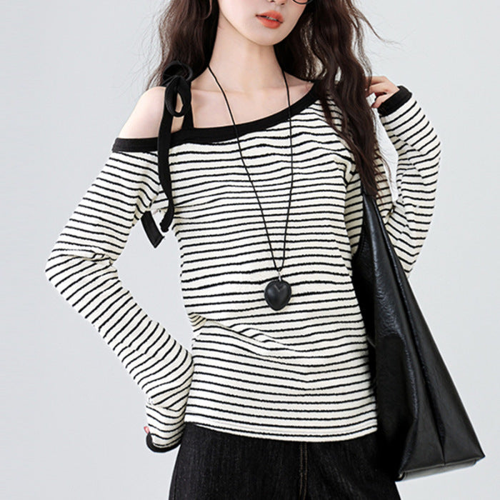 Damer Off-Shoulder Top med Moderne Stribet Design Stilla