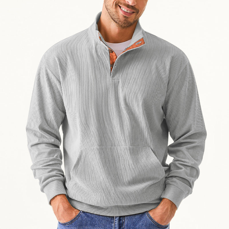 Herrer afslappet sweater med moderne ståkrave og dekorative knapper Stilla
