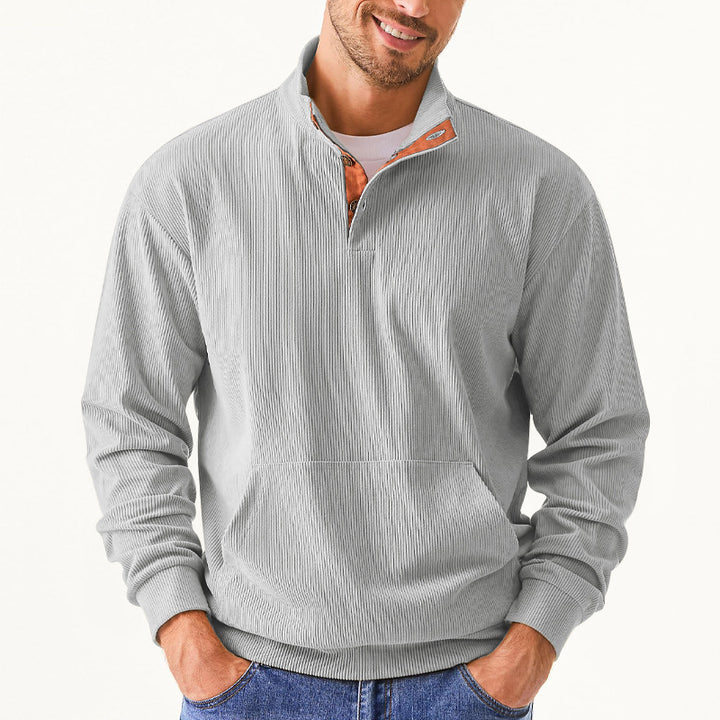 Herrer afslappet sweater med moderne ståkrave og dekorative knapper Stilla