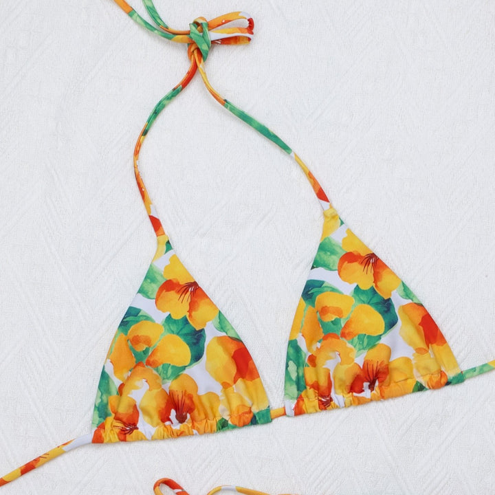 Dame Triangel-Bikini med justerbare remme og blomstermønster Stilla