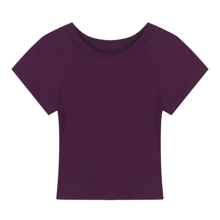 Dame cropped T-shirt med fashionable rund hals og afslappet design