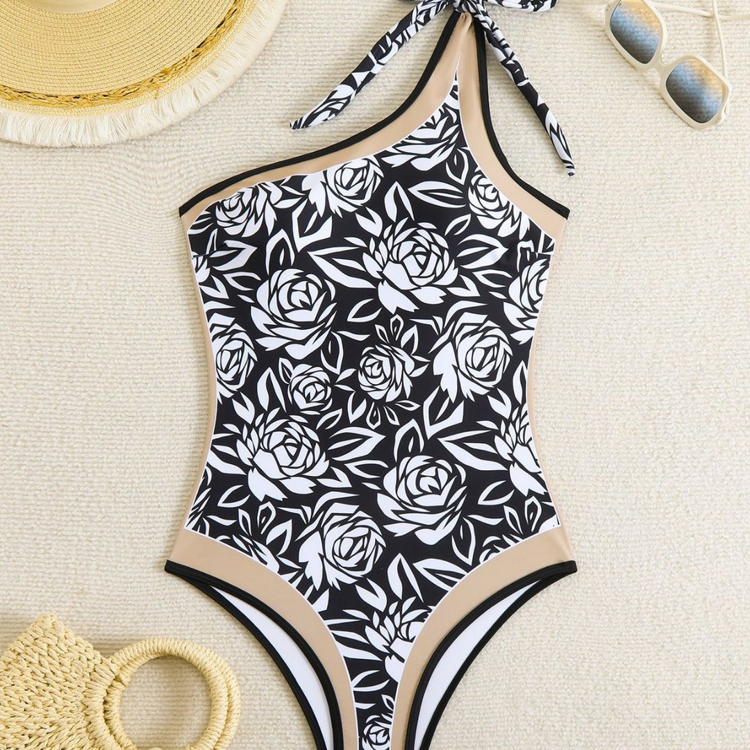 Dame one-piece badedragt med blomstermønster og halterneck Skovae