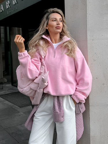 Dame fleece-pullover med halv lynlås og oversized pasform Stilla