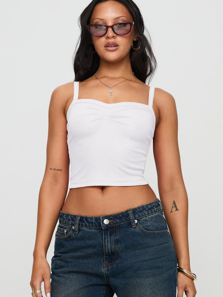 Dame Crop-Top med fint ribdesign og justerbare spaghetti-stropper Stilla