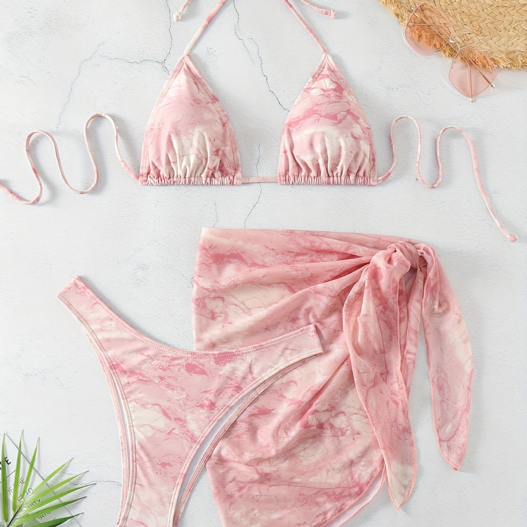 Dame Triangel-Bikini-Sæt med elegant Viklesarong Skovae