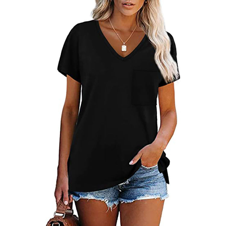Dame V-formet fritid T-shirt med brystlomme og afslappet pasform Stilla