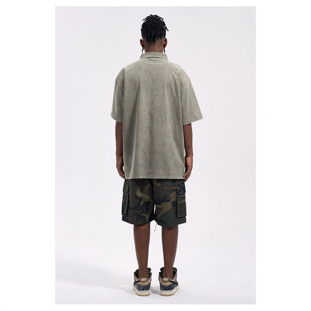 Herren nan Cargo Shorts i camouflage ripstop med elastisk liv, snortræk og lynlåslommer Skovae