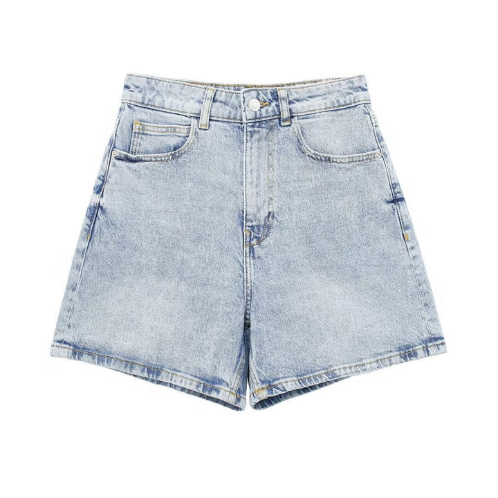 Dame jeansshorts i afslappet vintage-stil med høj talje Skovae