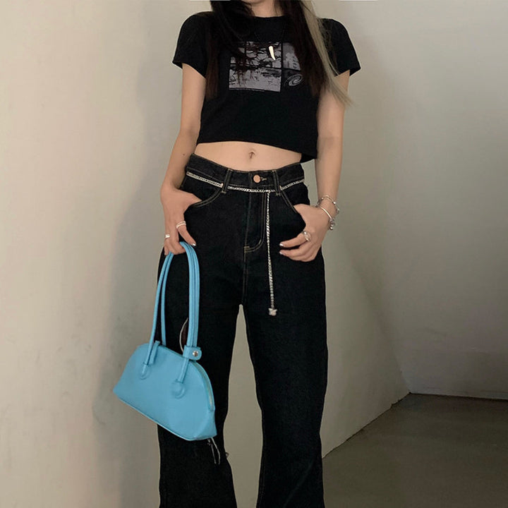 Dame Cropped T-Shirt med kreativt grafisk design Skovae
