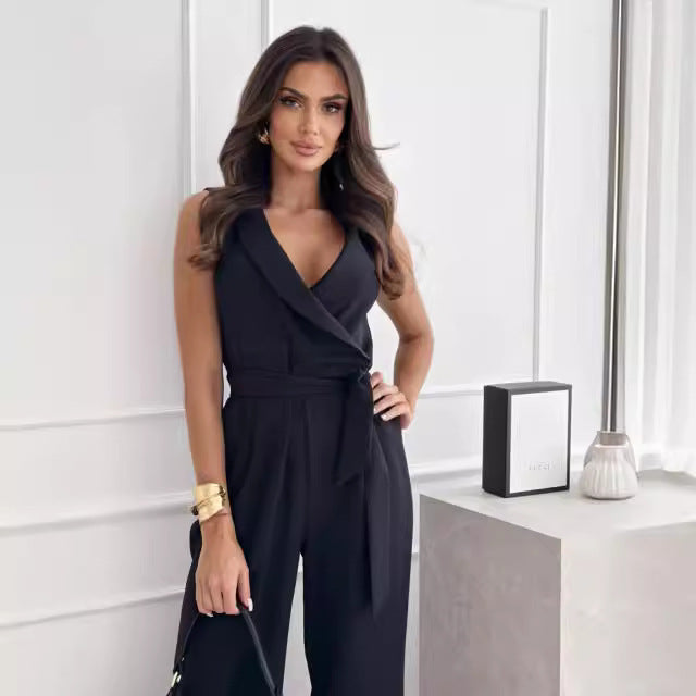 Dame Elegantly Draped Bredbenet Jumpsuit Stilla