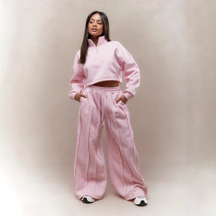 Dame cropped sweatshirt med moderigtig lynlås og behagelig taljeelbånd Skovae