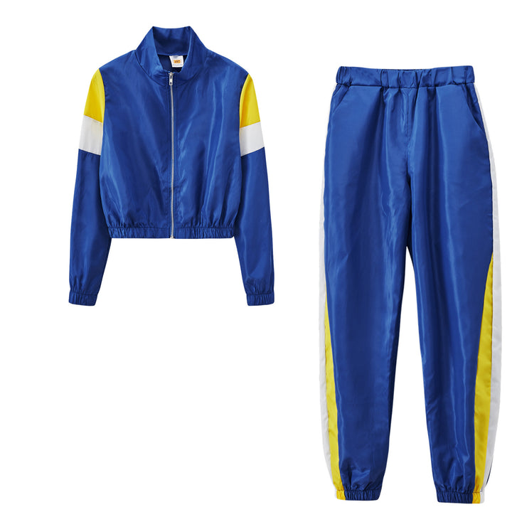 Kvinders sporty track sæt med fashionable høj krave og elastiske manchetter