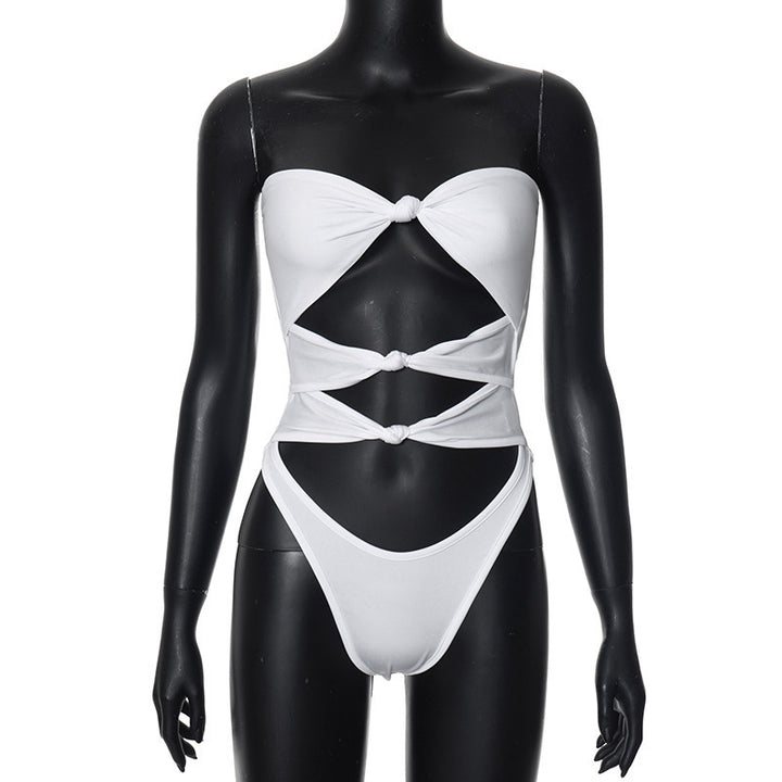 Dame Bandeau-badedragt med knude-design Skovae