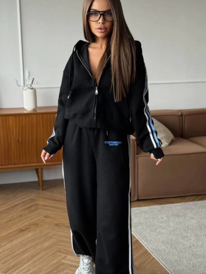 Kvinders sporty fritids sæt med casual zip hoodie og komfortable joggingbukser Stilla