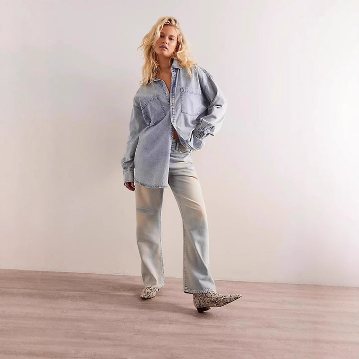 Dame Oversized Denim Skjorte Skovae