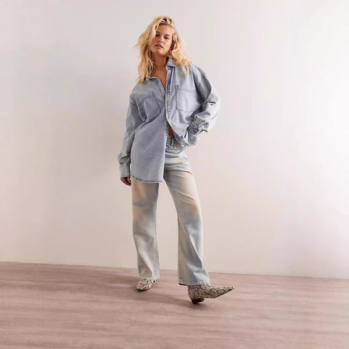 Dame Oversized Denim Skjorte Skovae