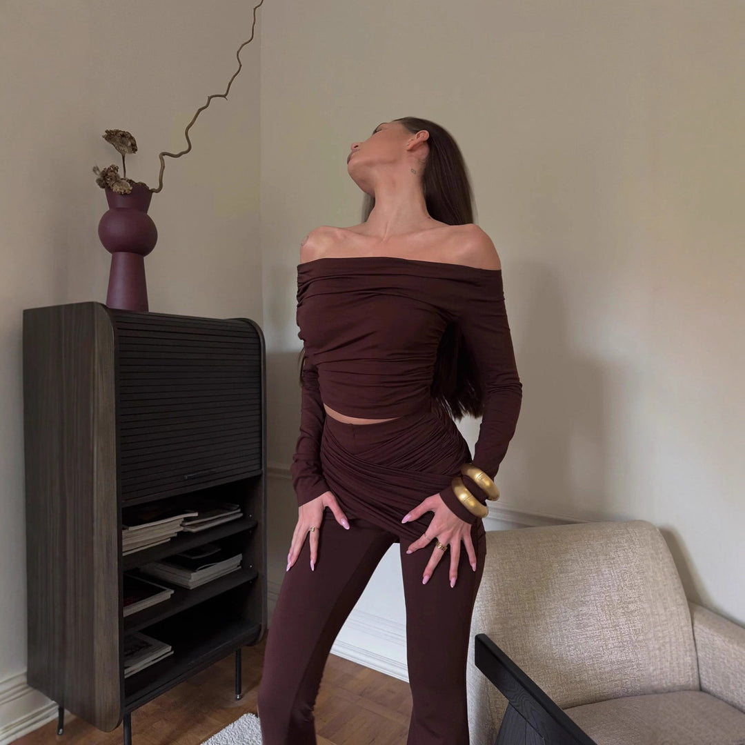 Kvinder Elegant Jumpsuit med Bred Ben og Off-Shoulder Design Stilla
