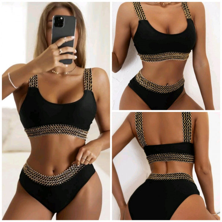 Damebikini med elegante kædetraséer og høj benudskæring Stilla