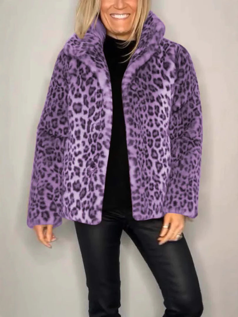 Stilla | Frakke Faux Fur Plus Size Pasform Dyreprint Åben Front Reverskrave