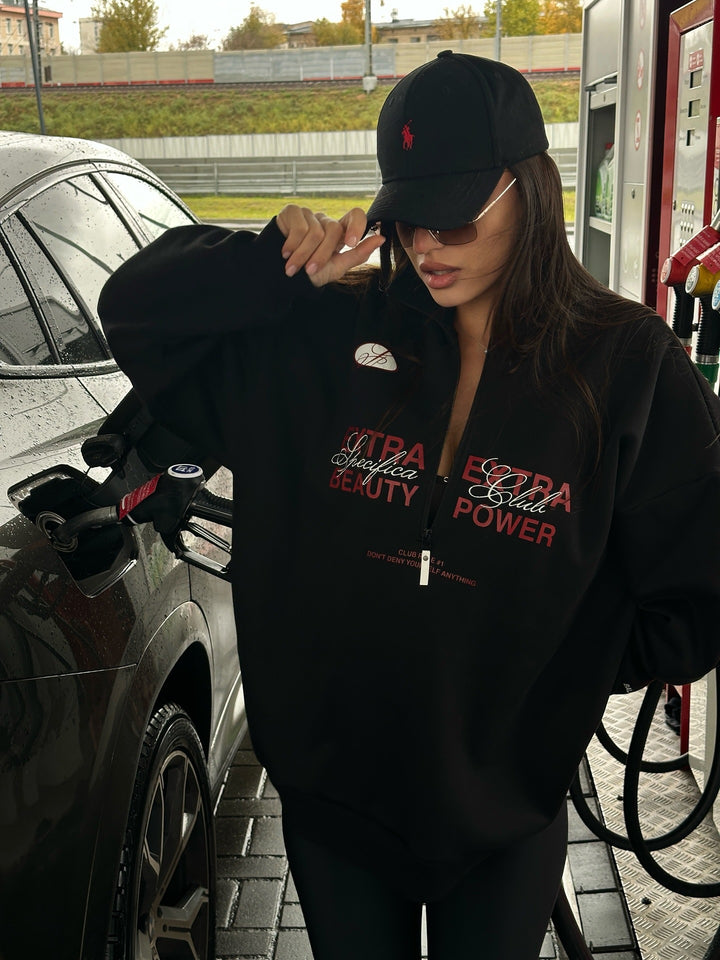Dame Oversized Zip Sweater med kreativ tekst og moderne design Stilla