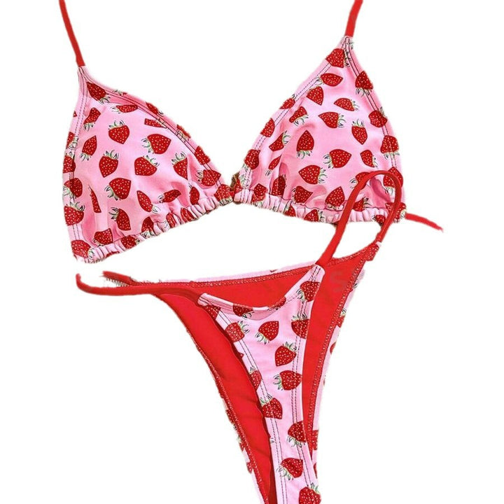 Dame triangel-bikini med frugtagtig design og justerbare stropper Stilla