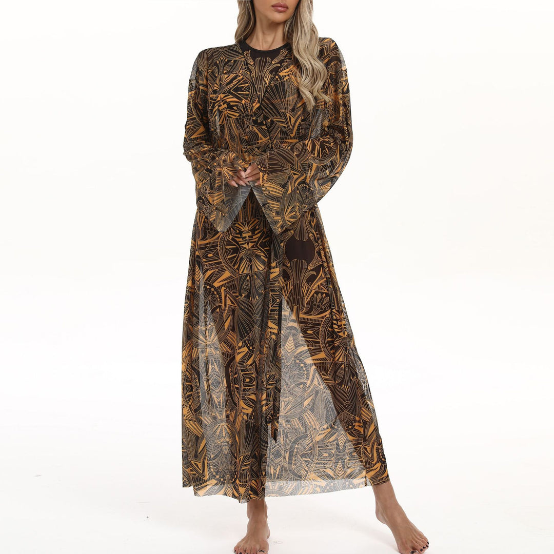 Dame Transparent Strandkimono med blomsterdesign Skovae