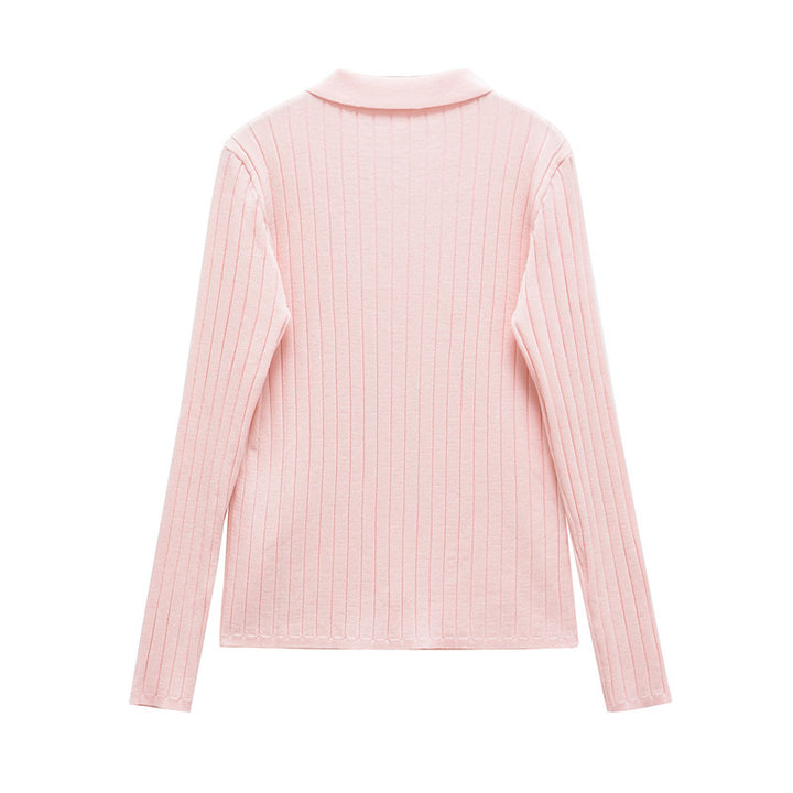 Dame fine strikbluse med elegant krave og knaplukning Stilla