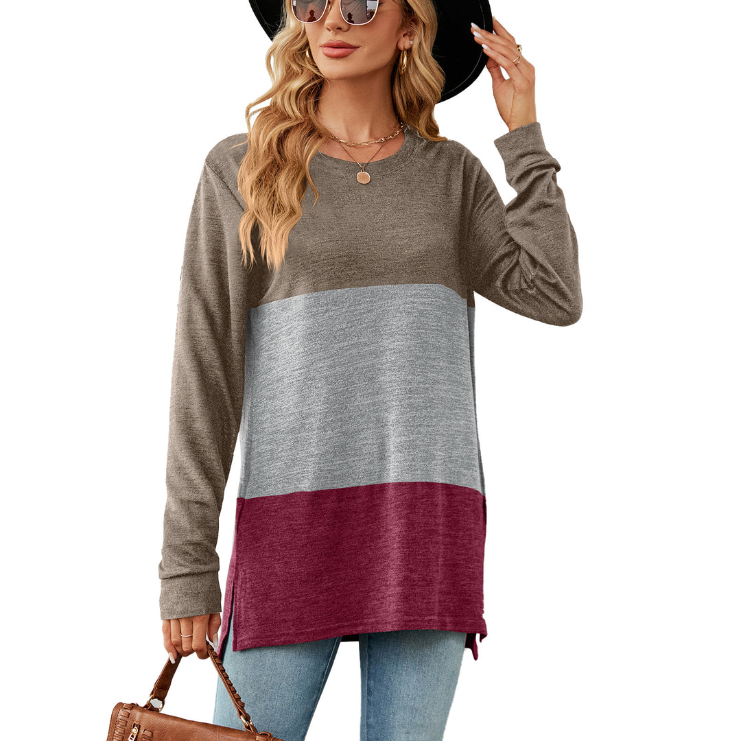 Dame Lang Sweater med moderne farveblokdesign og side slidser Stilla