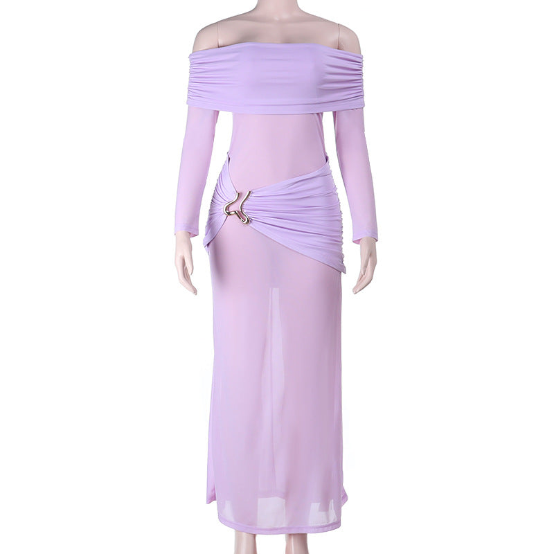 Dame elegant off-shoulder maxikjole med raffinerede draperingsdetaljer Skovae