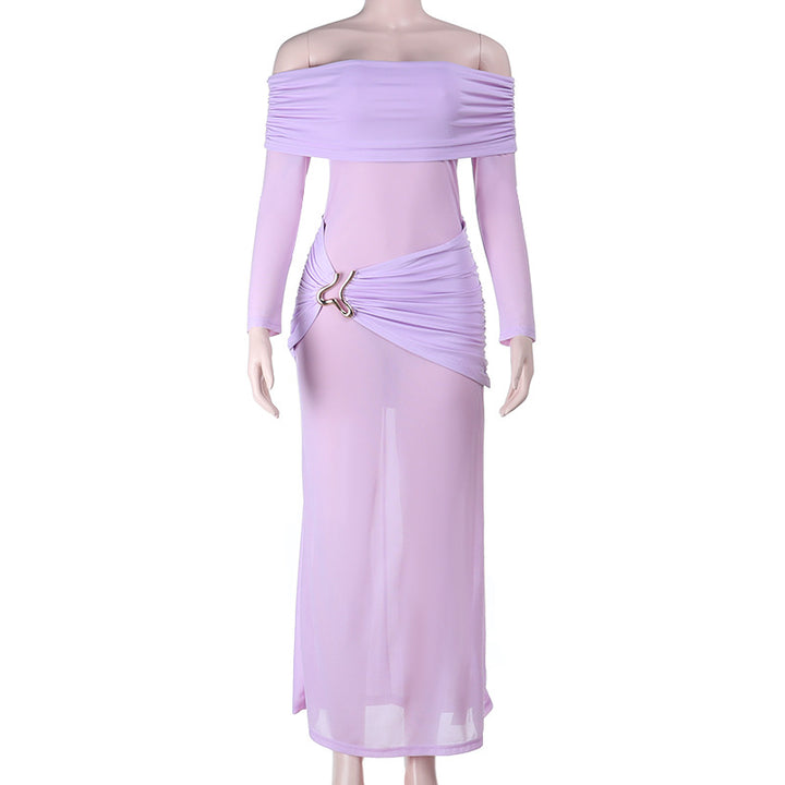 Dame elegant off-shoulder maxikjole med raffinerede draperingsdetaljer Skovae