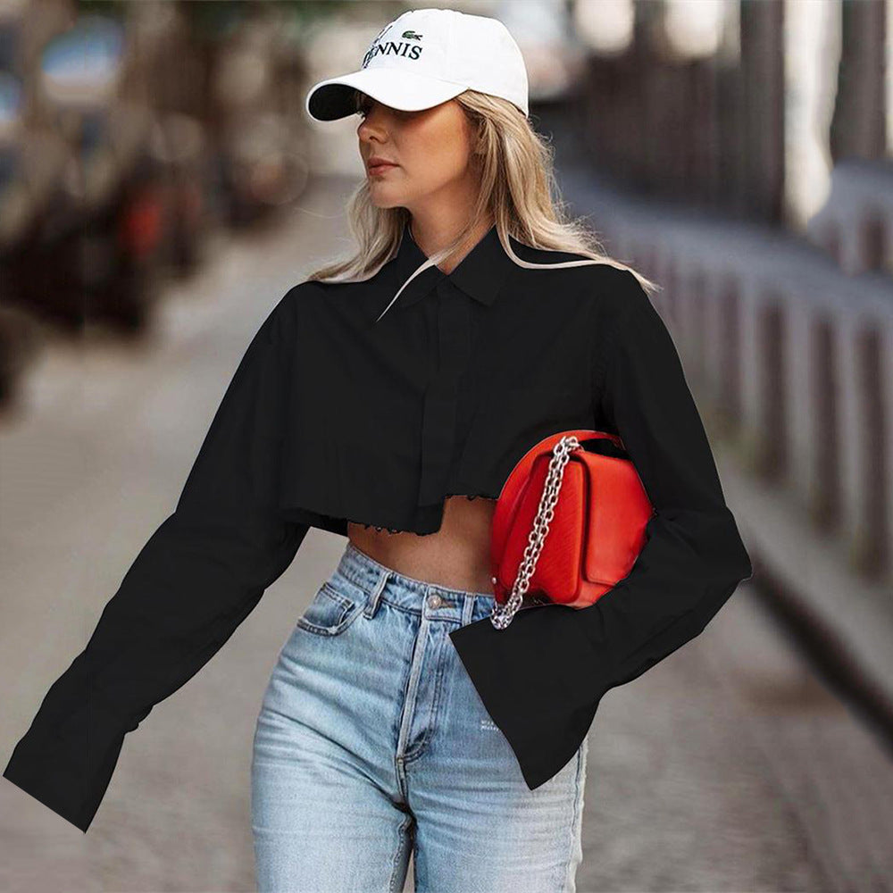 Femme Cropped Oversized-bluse med lange ærmer Stiila