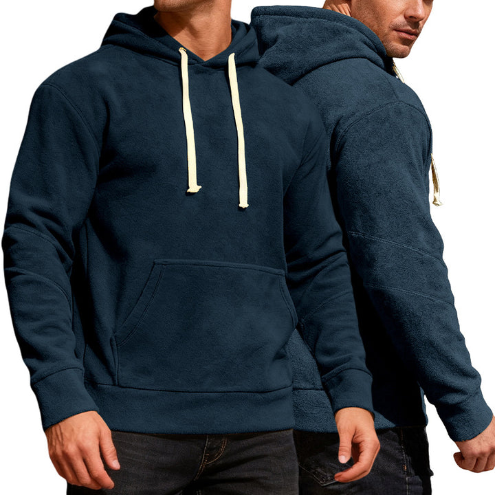 Herren nan samtblød hætte sweatshirt med sømdetaljer, kængurulomme og kontrast snor Skovae