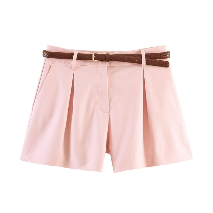 Damer høj talje shorts med elegant folder og smal bælte Skovae