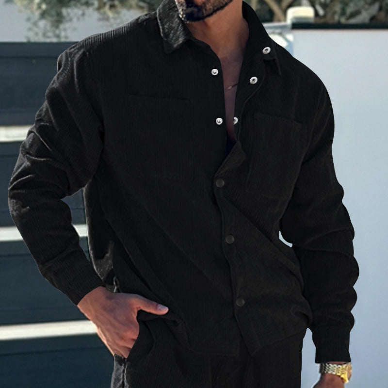 Herren nan quilted cord overshirt jacket with visible button placket and breast piped pockets Skovae