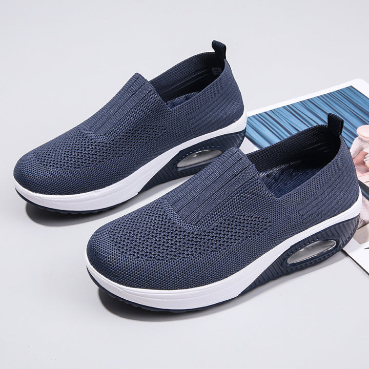 Dame nan elastiske strik-sandaler med ergonomisk kile sål og synlig luftpude kapsel Skovae