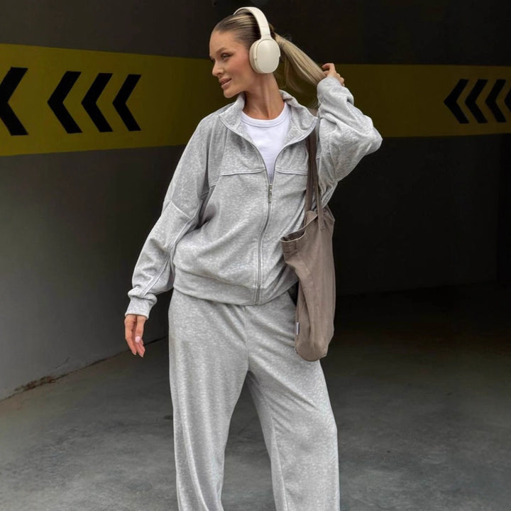 Damer sporty velour lounge sæt med høj talje og bredskårne bukser Skovae