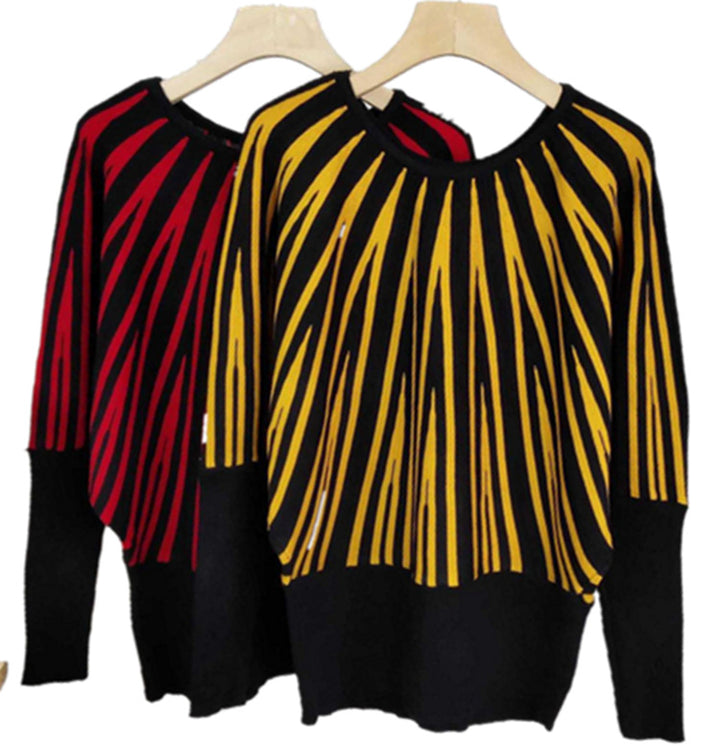 Dame Designer Strik Sweater med Asymmetrisk Linjemønster Stilla