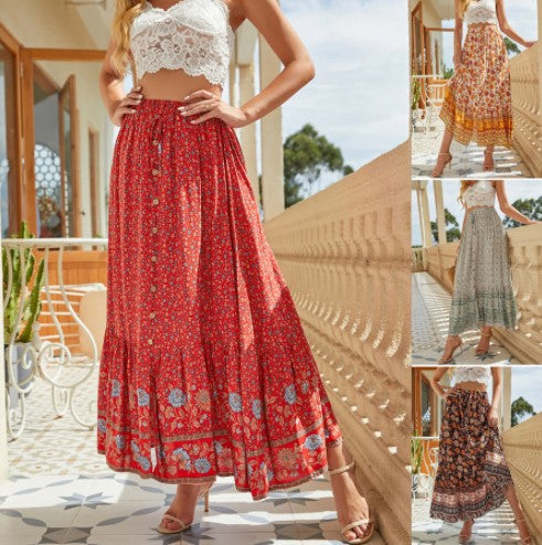 Dame Bohemian Blomster mønster Maxi Nederdel Stilla