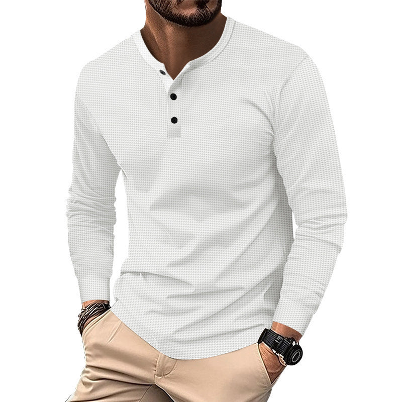 Herrer Langærmet Henley T-shirt i åndbart materiale med struktureret overflade Stilla