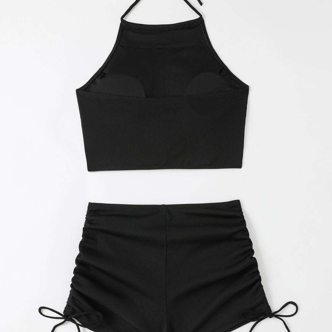 Dame Højkrave Crop Top og Flæser Badebukser Sæt Stilla