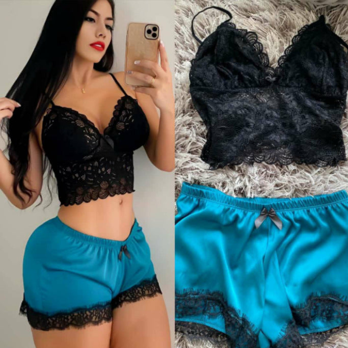 Dame Spids-Crop-Top og Satin-Shorts Sæt Stilla