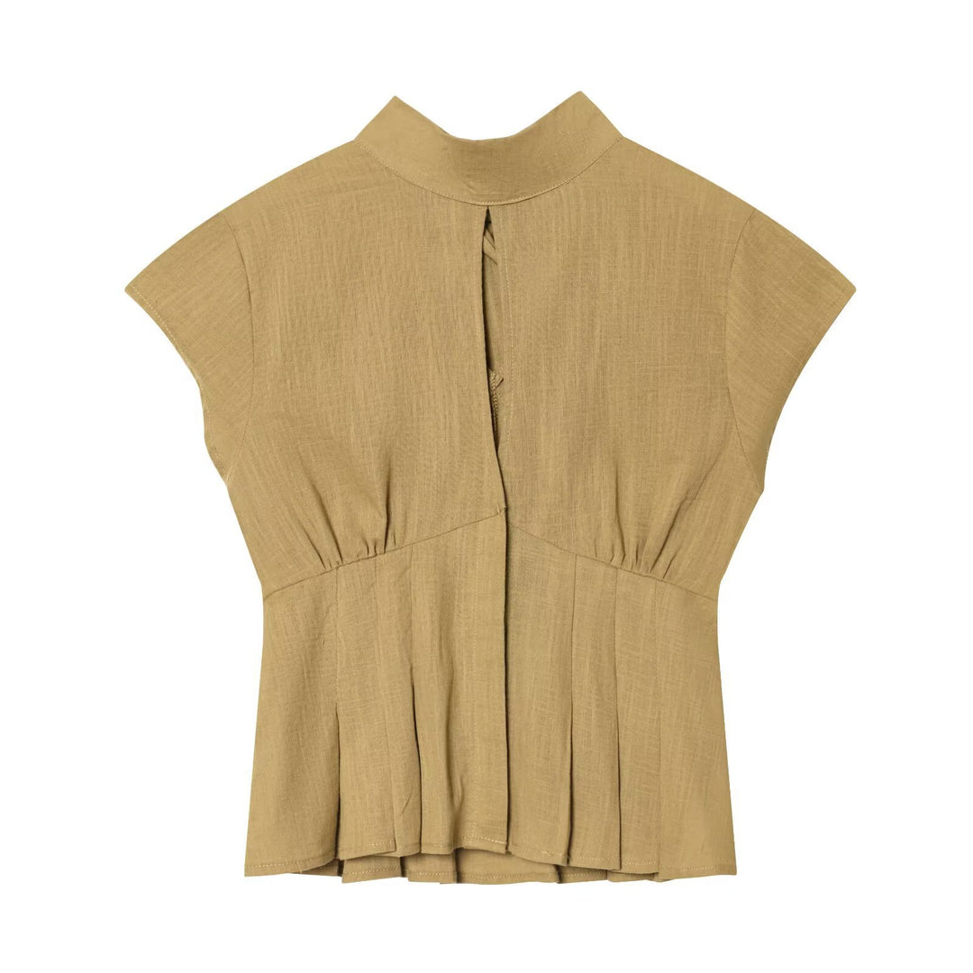 Dame moderat bluse med asymmetrisk snit og dekorative folder Skovae